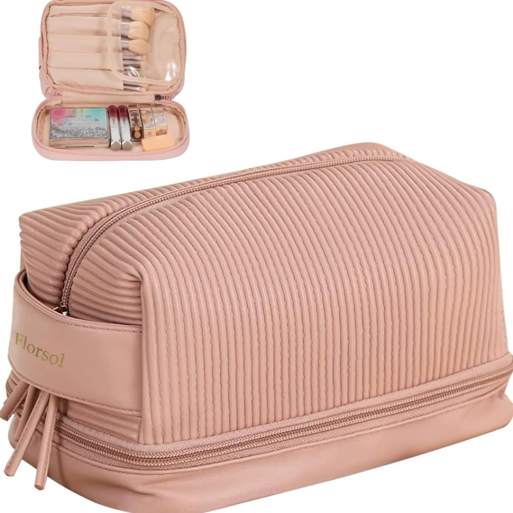 Florsol Blush Colored Textured Cosmetic Make Up Bag. NIB